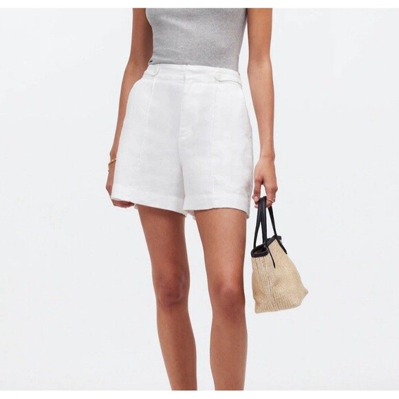 MADEWELL Linen Shorts Women 4 Clean Button-Tab Eyelet White NR095 - Picture 1 of 15